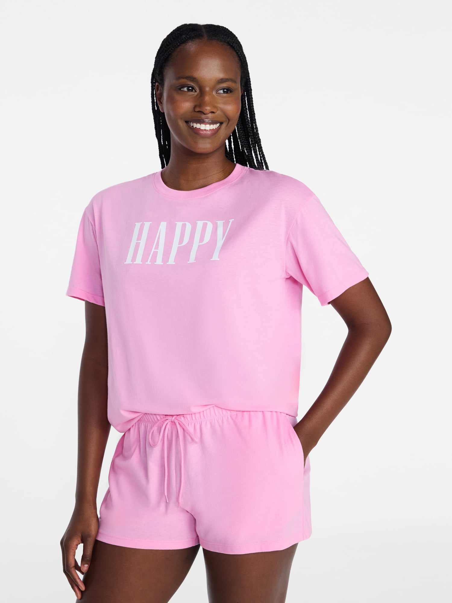 Joyspun Women's Short Sleeve Top and Shorts Pajama Set, 2-Piece, Sizes XS-3X