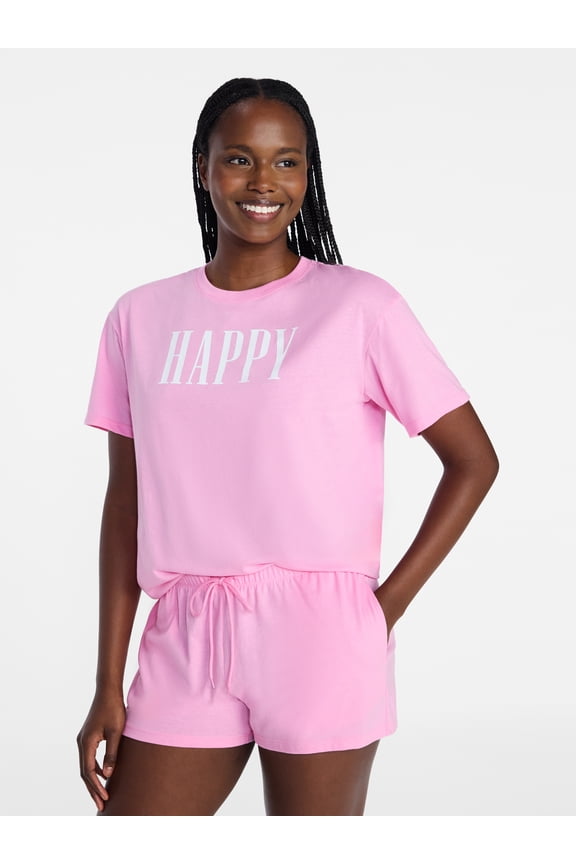 Women's Short Sleeve Top and Shorts Pajama Set, 2-Piece, Sizes XS-3X