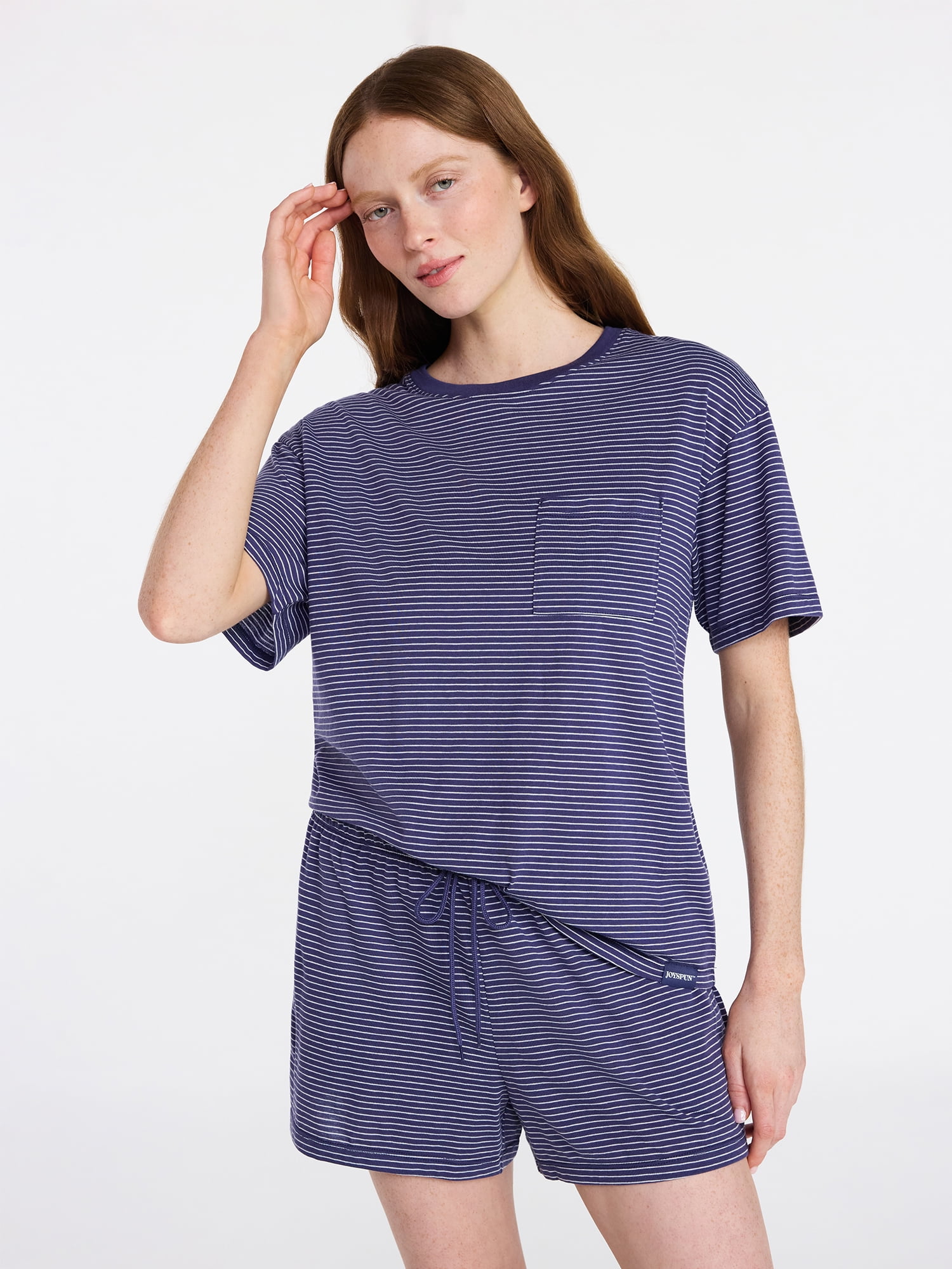 Joyspun Women's Short Sleeve Top and Shorts Pajama Set, 2-Piece, Sizes XS-3X