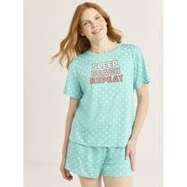 Joyspun Women's Short Sleeve Top and Shorts Pajama Set, 2-Piece, Sizes XS-3X