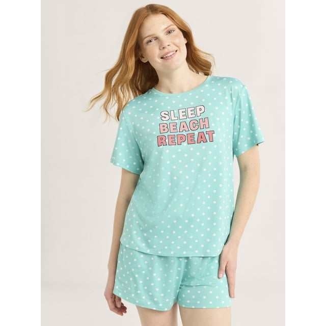 Joyspun Women's Short Sleeve Top and Shorts Pajama Set, 2-Piece, Sizes XS-3X