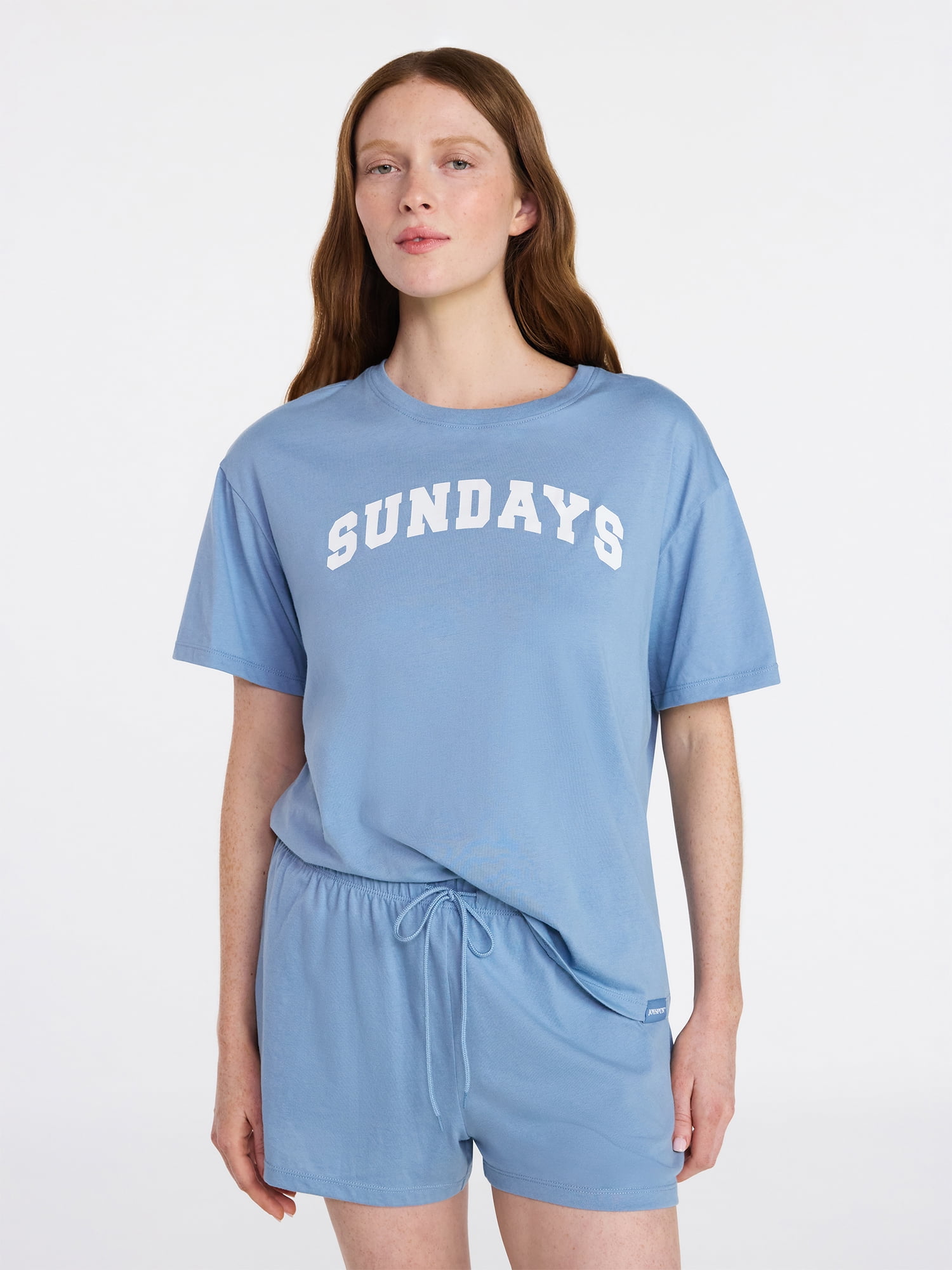Joyspun Women's Short Sleeve Top and Shorts Pajama Set, 2-Piece, Sizes XS-3X