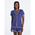 thumbnail image 1 of Joyspun Women’s Notch Top and Boxer Shorts Pajama Set with Blanket Stitching, 2-Piece, Sizes XS-3X, 1 of 6