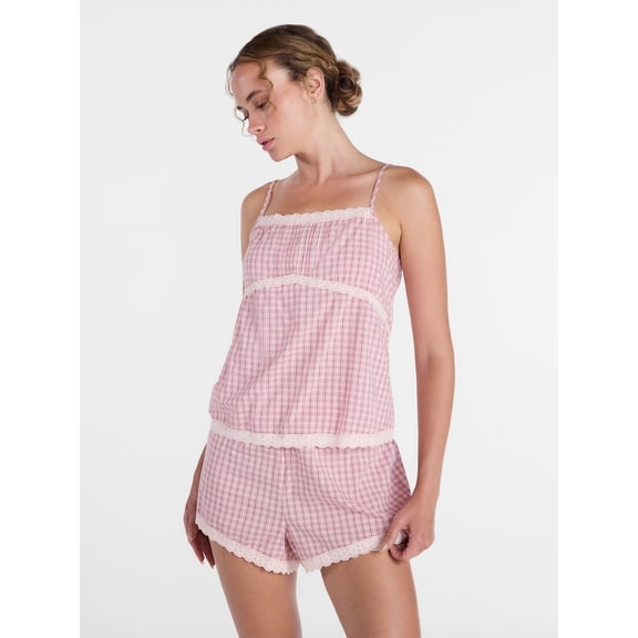 Joyspun Women's Sleep Cami Short Set with Lace, Sizes XS -3X