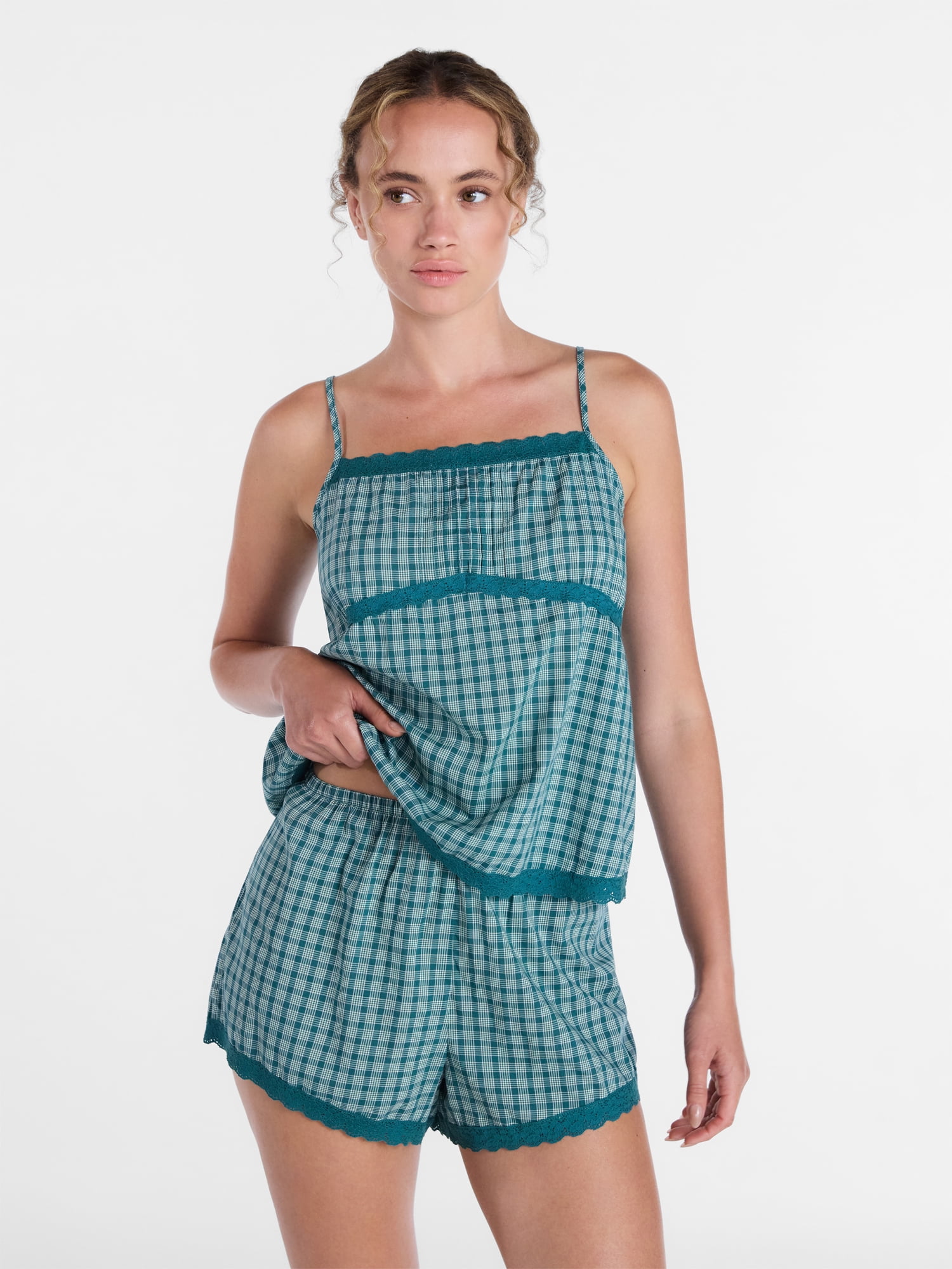 Joyspun Women's Sleep Cami and Shorts Set with Lace Trim, Sizes XS-3X
