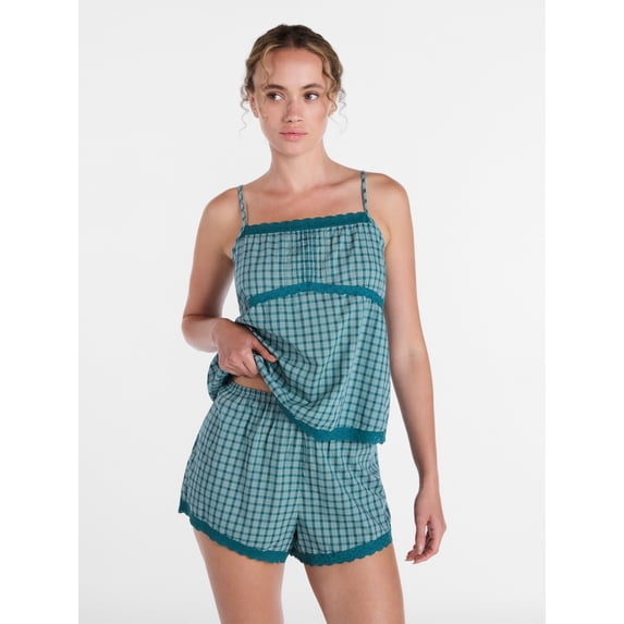 Joyspun Women's Sleep Cami and Shorts Set with Lace Trim, Sizes XS-3X