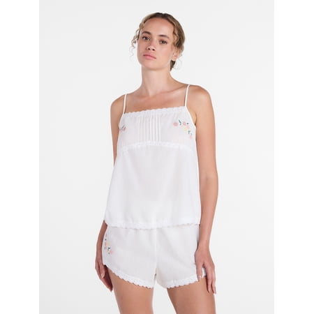 Joyspun Women's Sleep Cami and Shorts Set with Lace Trim, Sizes XS-3X
