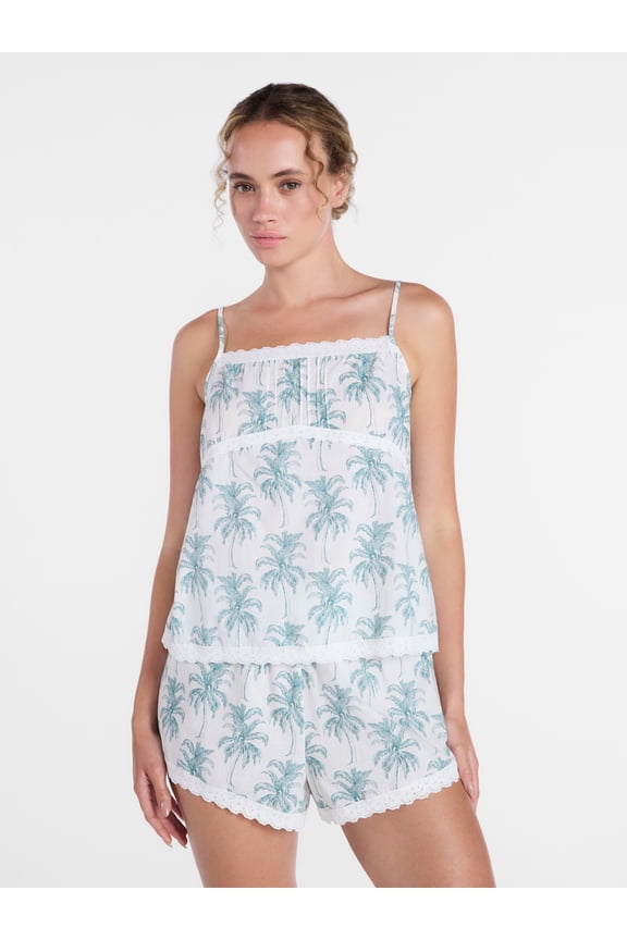 Women's Sleep Cami and Shorts Set with Lace Trim, Sizes XS-3X