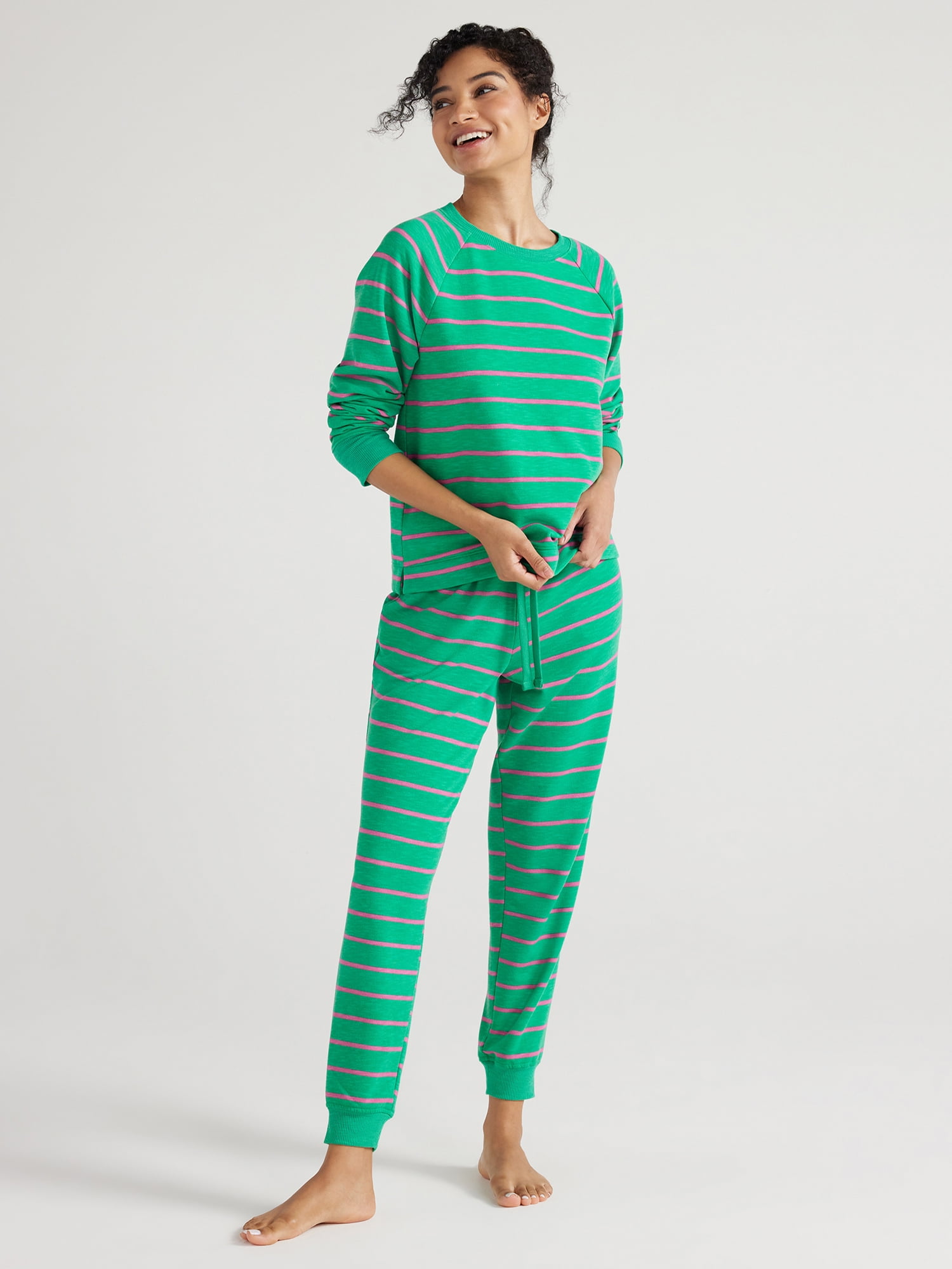 Women's Cuddl Duds Velour Fleece V-Neck Pajama Top & Banded Bottom Pajama  Sleep Set, Size: Small, Green - Yahoo Shopping