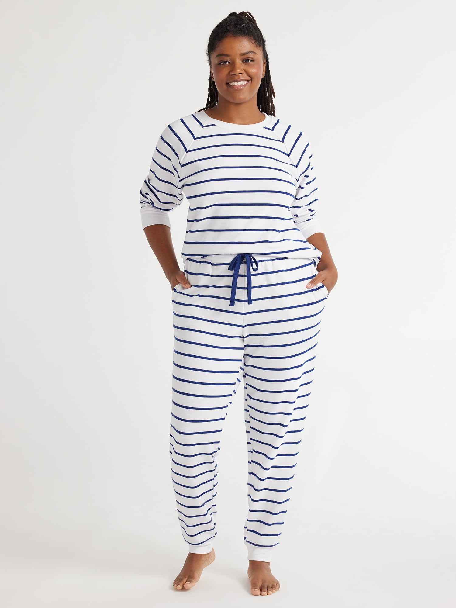 Joyspun Women's Sleep Fleece Top and Joggers Pajama Set, 2-Piece, Sizes ...