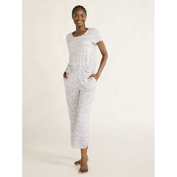 Joyspun Women's and Women’s Plus Lightweight Sleep Tee and Pants Set, 2-Piece, Sizes XS to 3X
