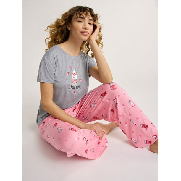 Joyspun Women's Sleep Tee and Pants Pajama Set, 2-Piece, Sizes XS