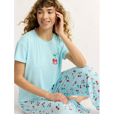 Joyspun Women's Sleep Tee and Pants Pajama Set, 2-Piece, Sizes XS to 3X