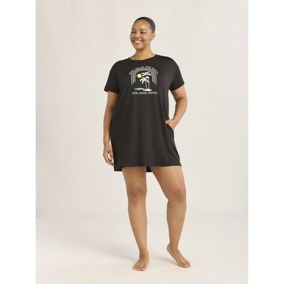 Joyspun Women's Dreamy Soft Collection Sleepshirt with Short Sleeves, Sizes S/M-2X/3X