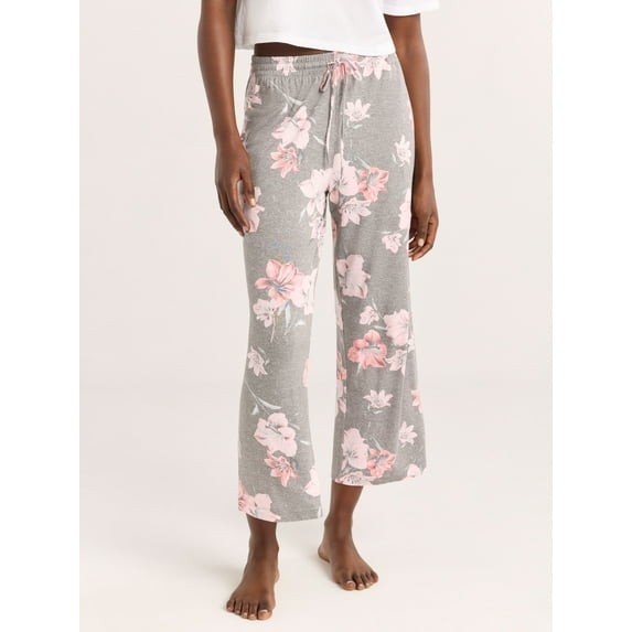 Joyspun Women’s Sleepwear Knit Cropped Pajama Pants, 25'' Inseam, Sizes S-3X