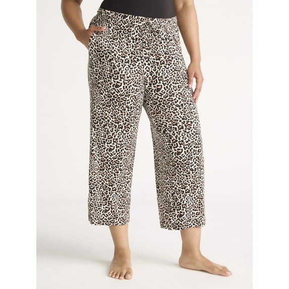 Joyspun Women’s Sleepwear Knit Cropped Pajama Pant, Sizes S to 3X