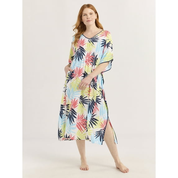 Joyspun Women’s Sleepwear Woven 46” Caftan Nightgown, S-4X