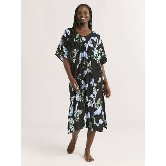 Joyspun Women’s Sleepwear Woven 46” Caftan Nightgown, S-4X