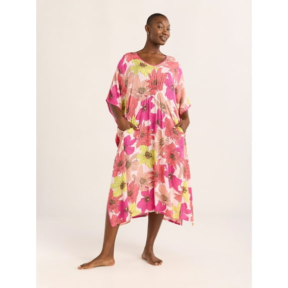 Joyspun Women’s Sleepwear Woven 46” Caftan Nightgown, S-4X