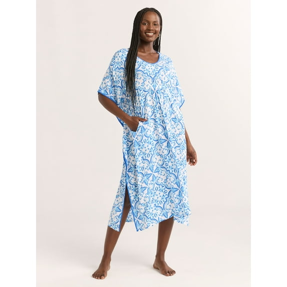 Joyspun Women’s Sleepwear Woven 46” Caftan Nightgown, S-4X