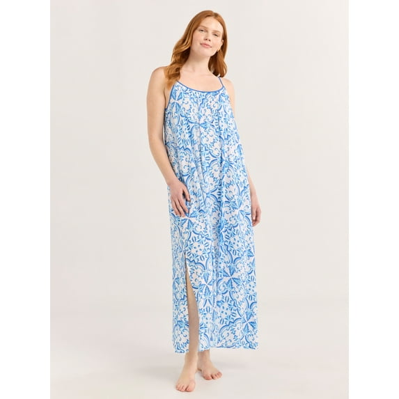 Joyspun Women’s Sleepwear Woven Strappy Maxi Nightgown, Sizes S-4X