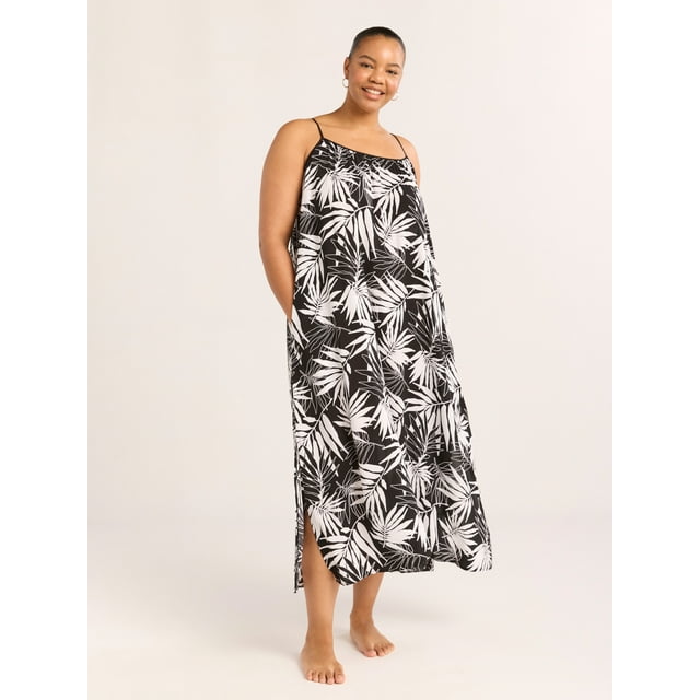 Joyspun Women’s Sleepwear Woven Strappy Maxi Nightgown, Sizes S-4X