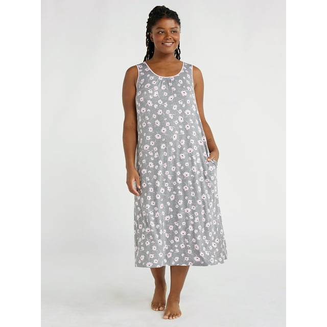 Joyspun Women's Sleeveless Knit Midi Chemise, Sizes S to 4X