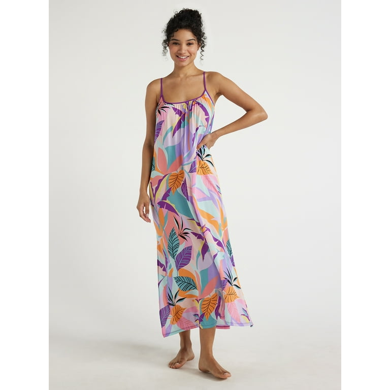 Joyspun Women s Sleeveless Woven Maxi Nightgown Sizes S to 4X Walmart