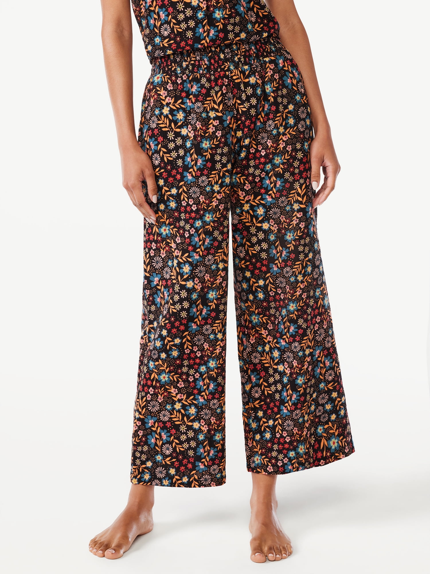 Joyspun Women's Smocked Waist Gauze Sleep Pants, Sizes S to 3X