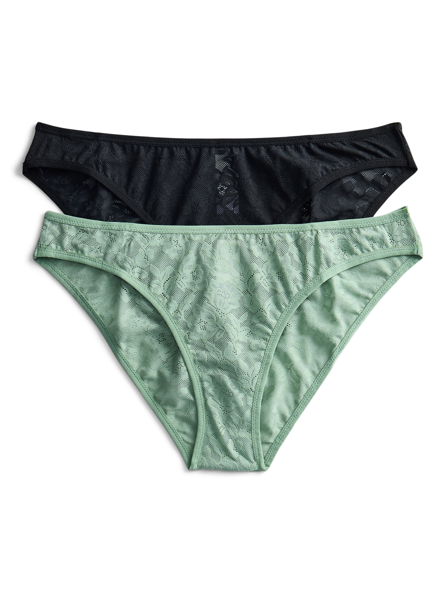 Joyspun Women's Soft Stretch Lace Bikini Panties, 2-Pack, Sizes XS-3XL