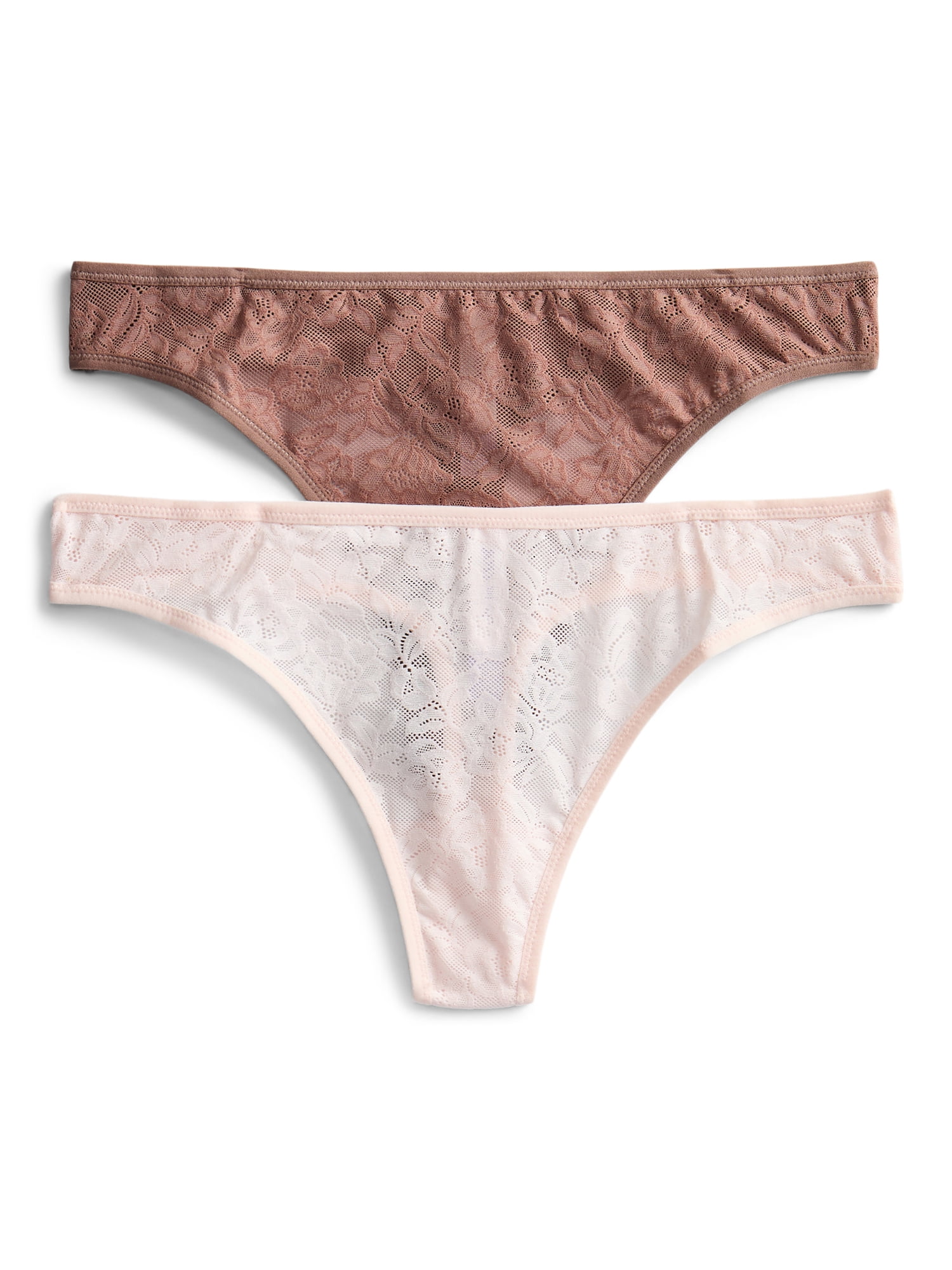 Joyspun Women's Soft Stretch Lace Thong Panties, 2-Pack, Sizes XS-3XL