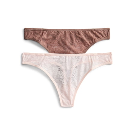 Joyspun Women's Soft Stretch Lace Thong Panties, 2-Pack, Sizes XS-3XL