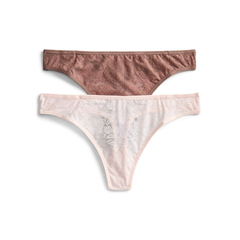 Women's Soft Stretch Lace Thong Panties, 2-Pack, Sizes XS-3XL