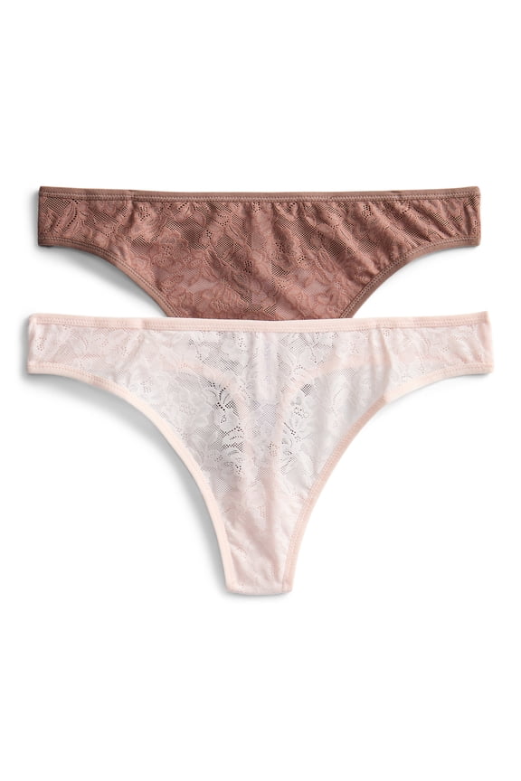 Women's Soft Stretch Lace Thong Panties, 2-Pack, Sizes XS-3XL
