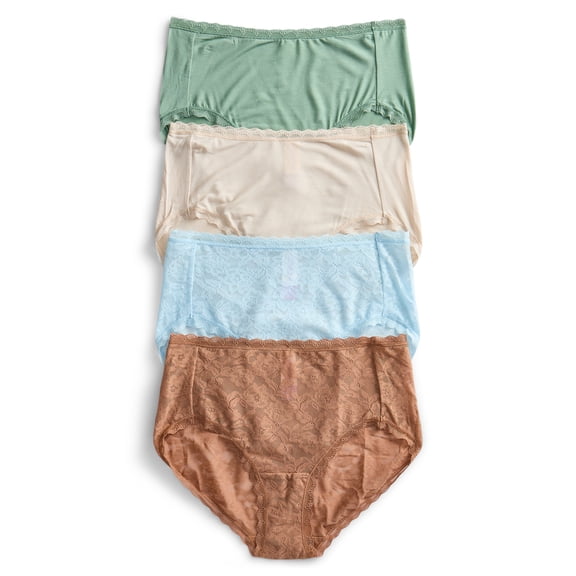 Joyspun Women's Soft Touch Lace Brief Panties, 4-Pack, Sizes XS-3XL