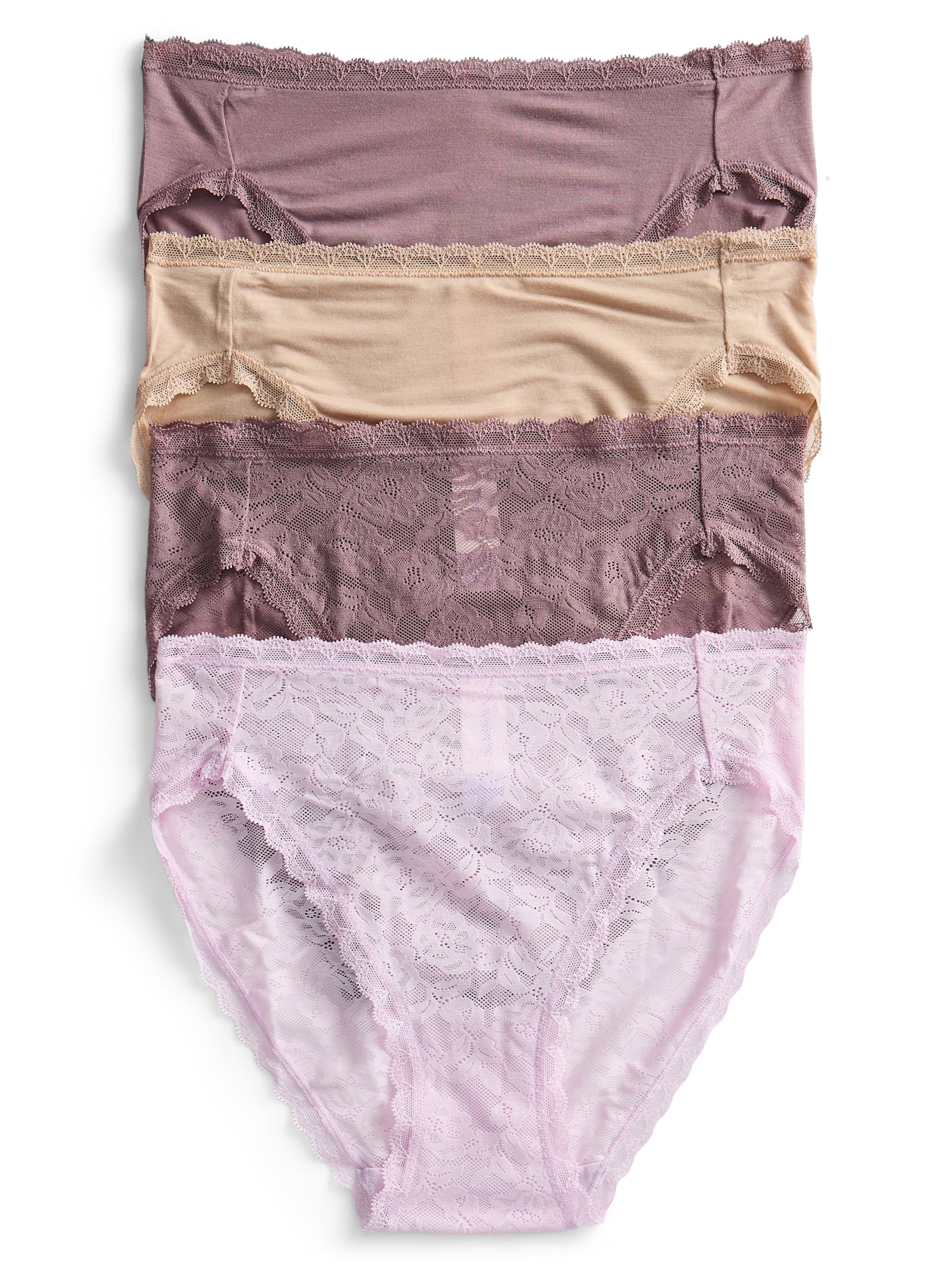 Joyspun Women's Soft Touch Lace High Cut Bikini Panties, 4-Pack, Sizes XS-3XL