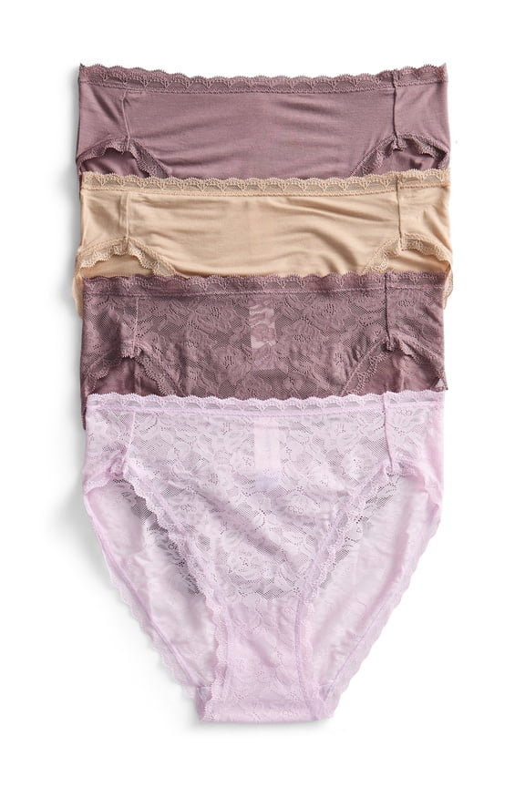 Women's Soft Touch Lace High Cut Bikini Panties, 4-Pack, Sizes XS-3XL