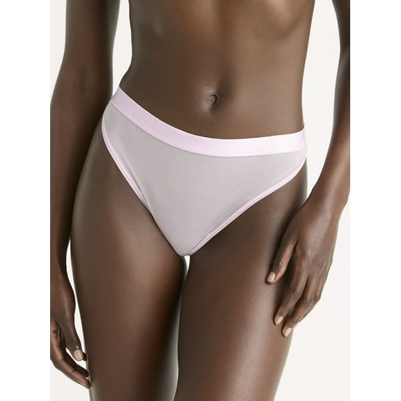 Joyspun Women's Space and Mesh Thong Panties, 2-Pack, Sizes XS-3XL