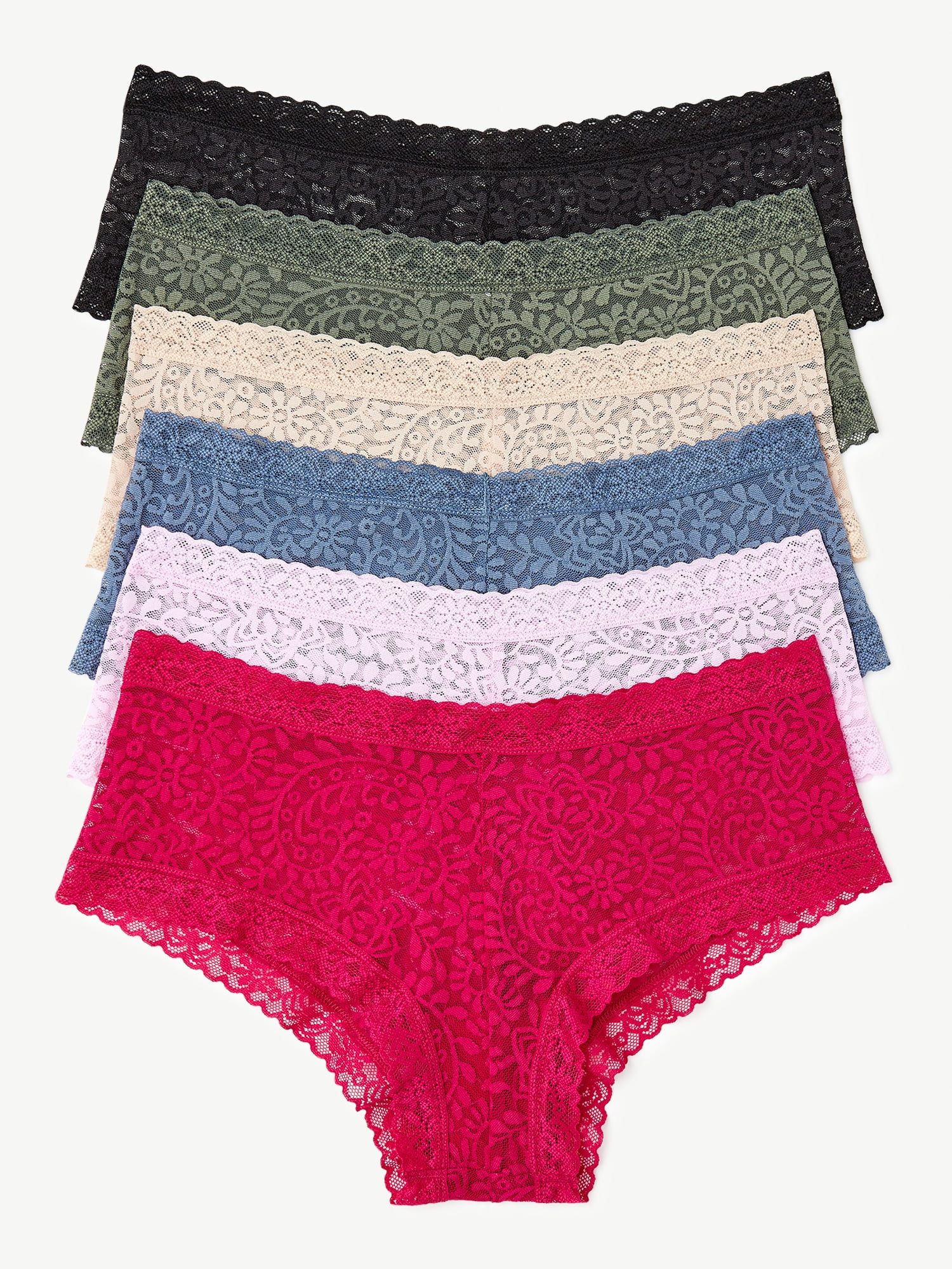 Joyspun Women's Stretch Lace Cheeky Panties, 6-Pack, Sizes S to