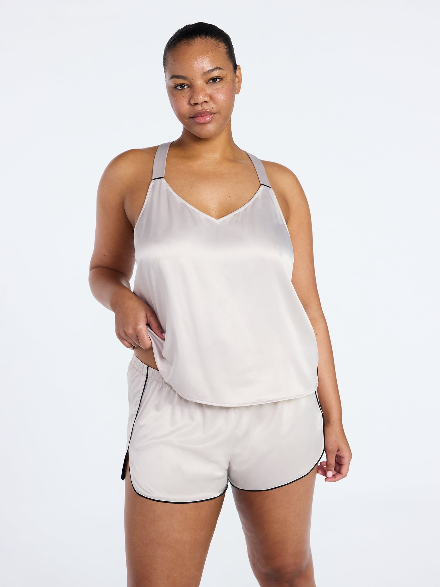 Joyspun Women’s Stretch Satin Cami and Shorts Pajama Set, 2-Piece, Sizes XS-3X