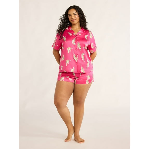 Joyspun Women’s Stretch Satin Shortie Pajama Set, 2-Piece, Sizes XS-3X