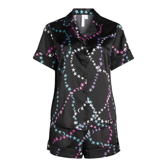 Joyspun Women’s Stretch Satin Shortie Pajama Set, 2-Piece, Sizes XS-3X