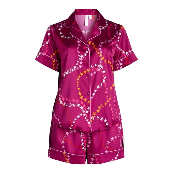 Joyspun Women’s Stretch Satin Shortie Pajama Set, 2-Piece, Sizes XS-3X