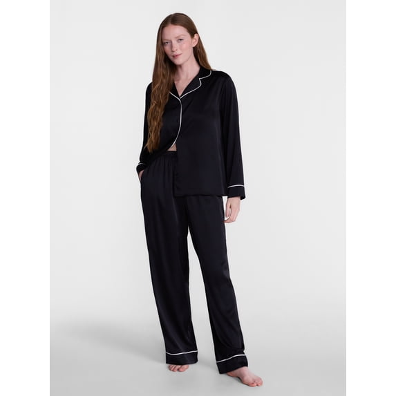 Joyspun Women’s Black Soot Pajamas Sleep Top and Pants 2-Piece Set, Size S