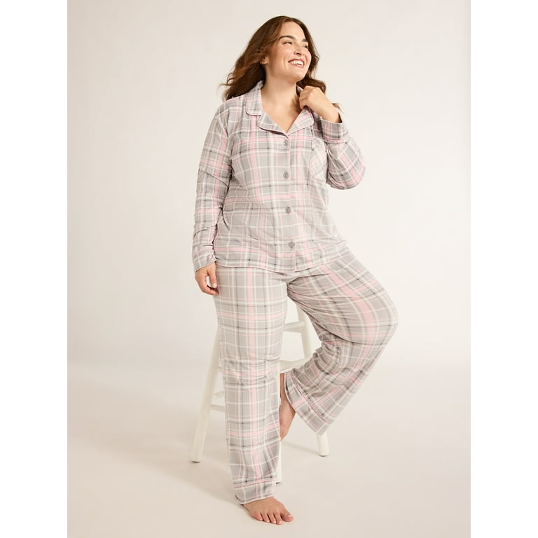 Joyspun Women s Stretch Velour Notch Collar Top and Pants Pajama Set 2 Piece Sizes XS 4X Walmart