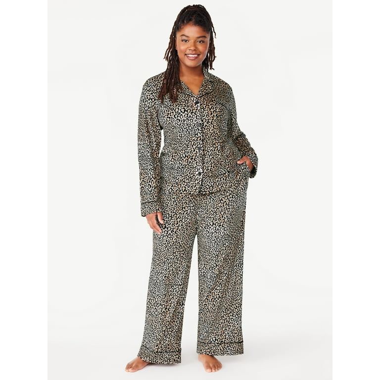 Joyspun Women’s Stretch Velour Notch Collar Top with Pants, 2-Piece Pajama  Set, Sizes S to 3X