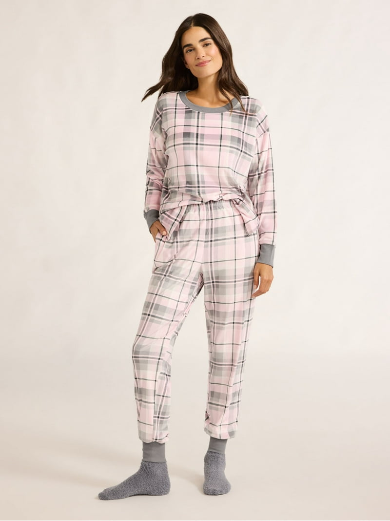 Joyspun Women's Velour Pajama Set with Socks, 3-Piece, XS-3X, Cozy