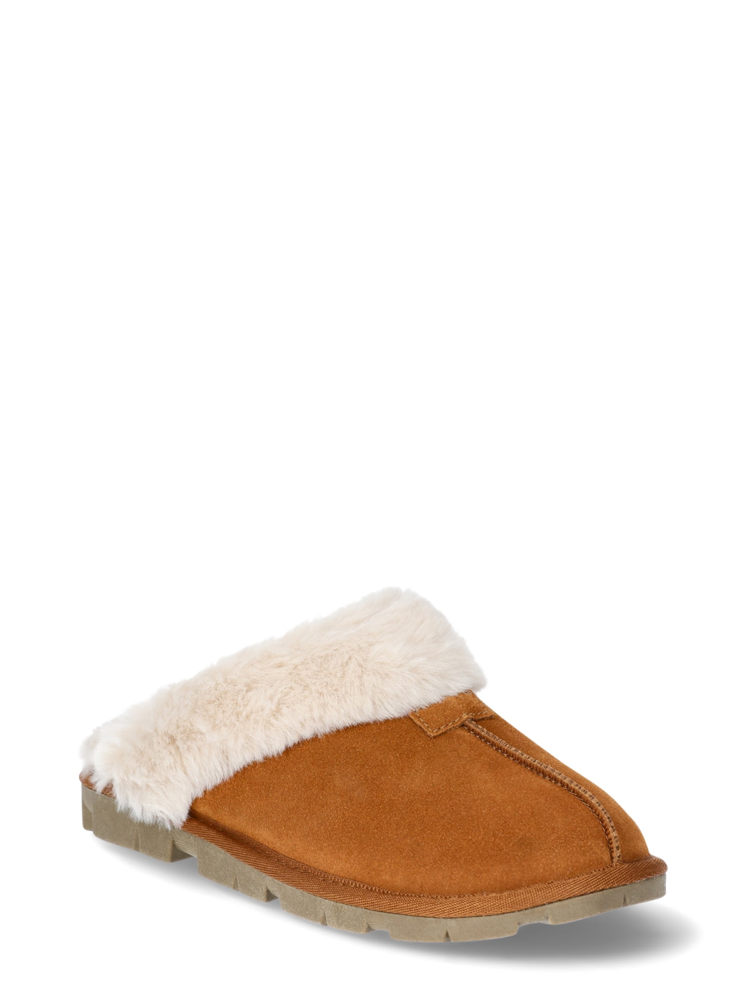 【BAON】Terrad fur suede slipper Joyspun women's Suede Clog Slippers - Plush Faux Fur Lining