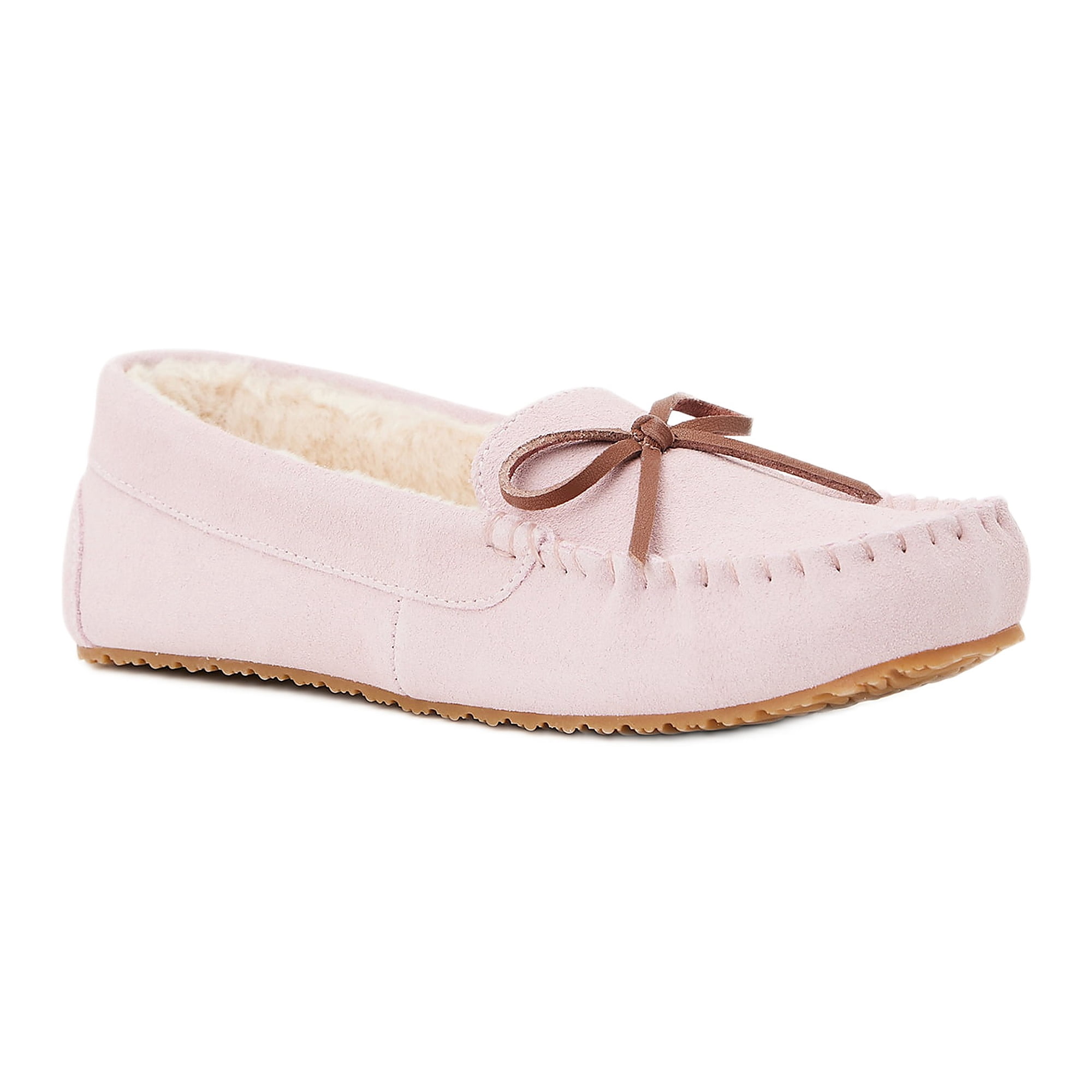Joyspun Women's Suede Moccasin Slippers, Wide Width Available
