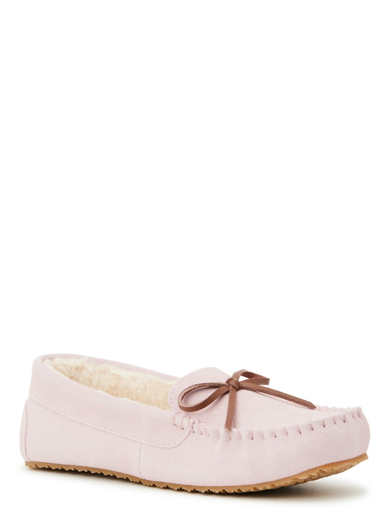 Joyspun Women's Suede Moccasin Slippers, Wide Width Available